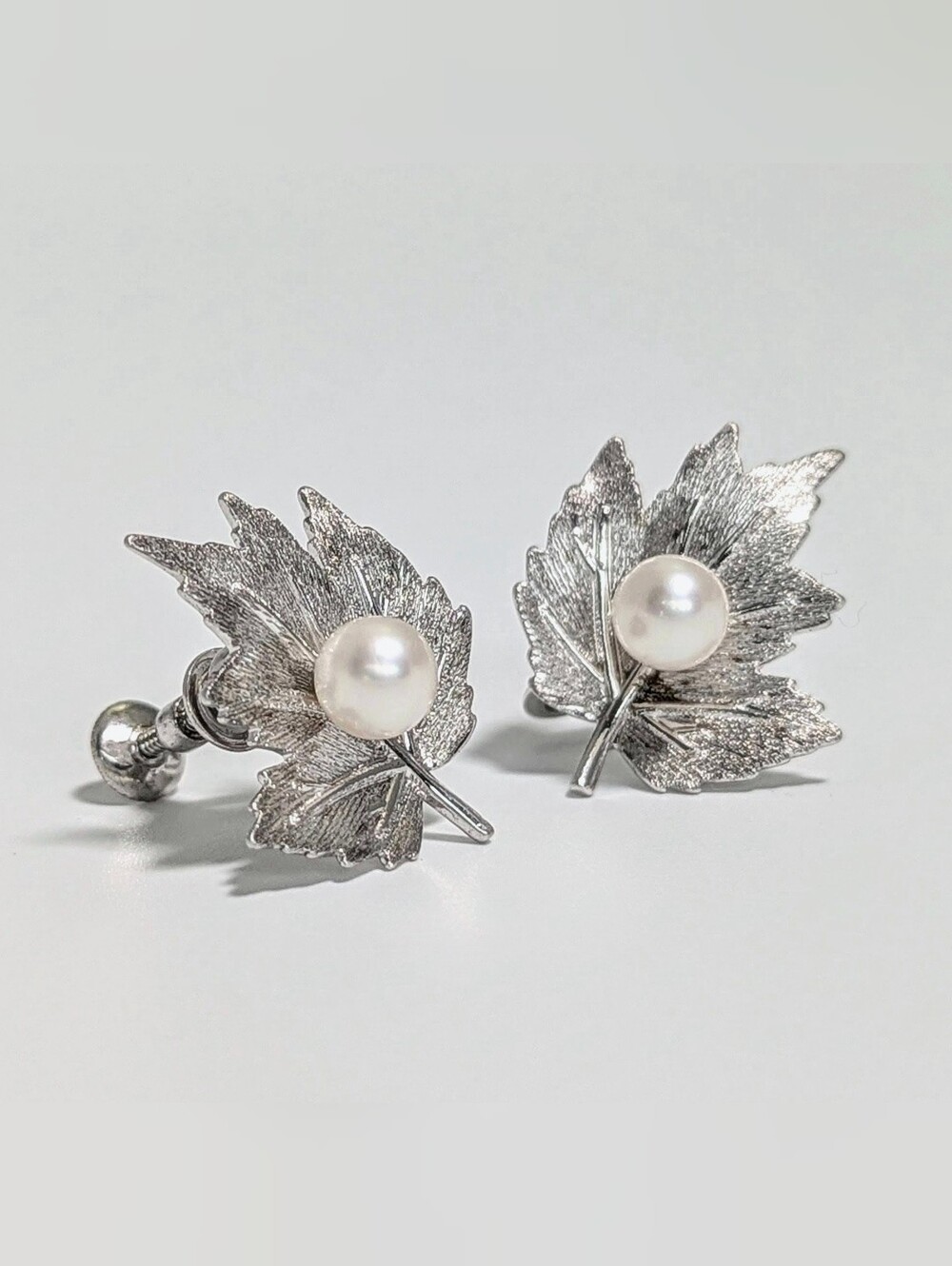 Mikimoto Vintage Akoya Pearl Maple Leaf Earrings | 925 Silver | AAQUATIF